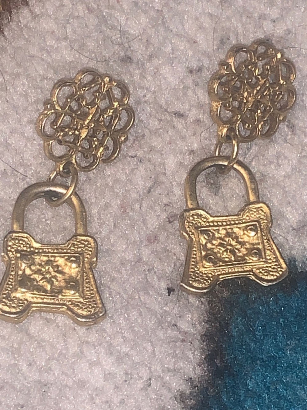 Gold Floral Medallion Lock Drop Earrings